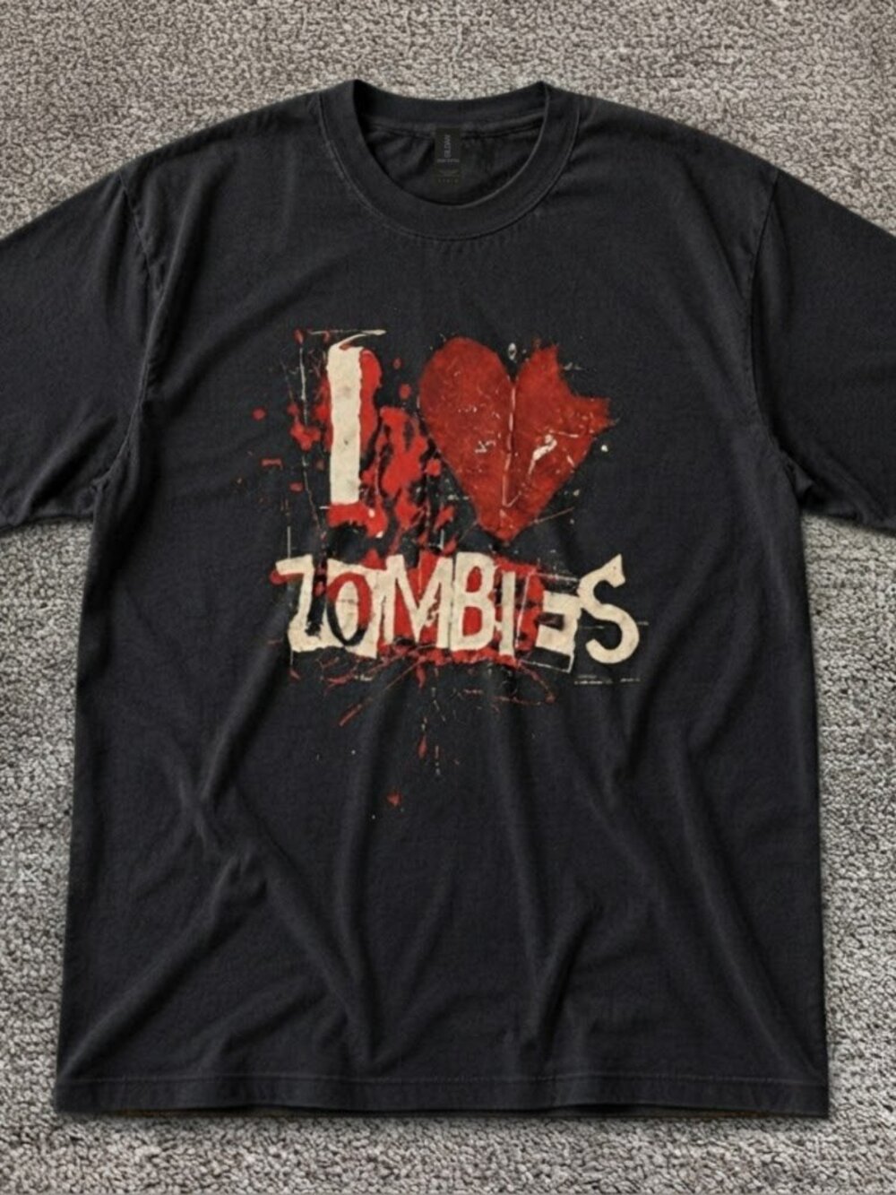 I Love Zombies Horror Graphic T-Shirt Grunge Halloween Spooky Tee